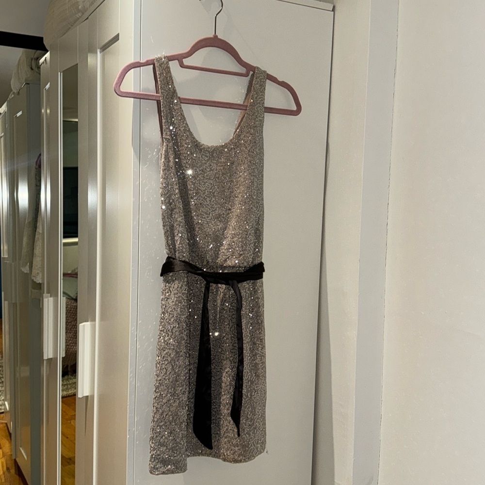Express Belted Sequin Dress